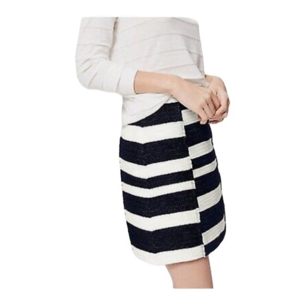 Loft Striped Illusion shift skirt navy blue and white fringe detail size 14 NWT - Picture 13 of 14